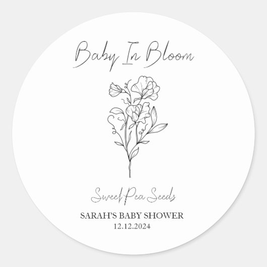 Baby in Bloom l Sweet Pea Seeds Kinderdusche Runder Aufkleber (Vorderseite)