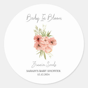 Baby in Bloom l Zinnia Samen Baby Dusche Runder Aufkleber