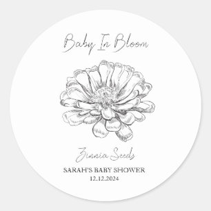 Baby in Bloom l Zinnia Samen Baby Dusche Runder Aufkleber
