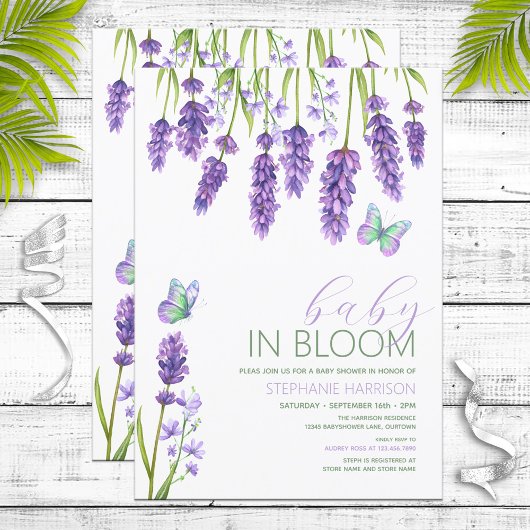 Baby in Bloom Lavender Wildblume Babydusche Einladung