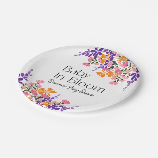 Baby in Bloom Lebendige Frühlingsblumen Babydusche Pappteller (Schrägansicht)