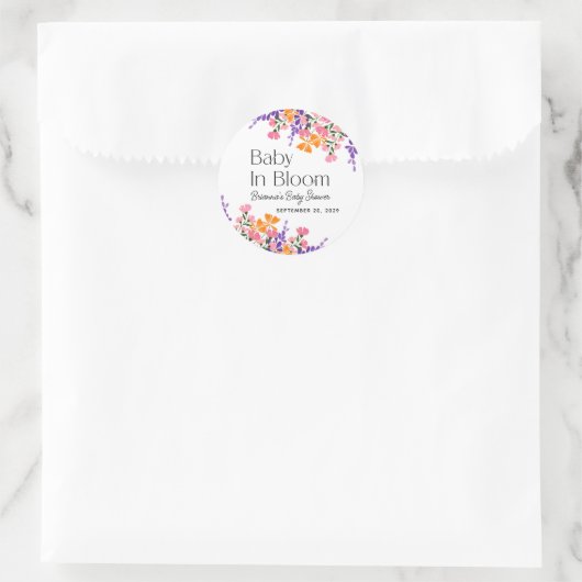 Baby in Bloom Lebendige Frühlingsblumen Babydusche Runder Aufkleber (Tasche)