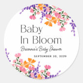 Baby in Bloom Lebendige Frühlingsblumen Babydusche Runder Aufkleber (Vorderseite)