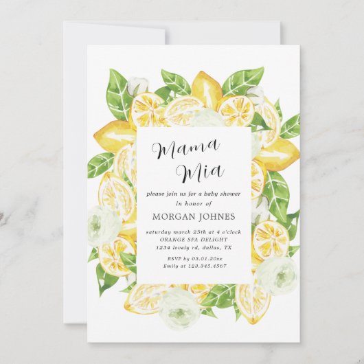 Baby in Bloom Lemon Bouquet Babydusche Einladung (Vorderseite)