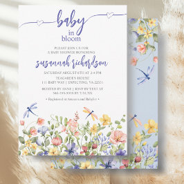 Baby in Bloom Lila Blue Wildblume Baby Dusche Einladung
