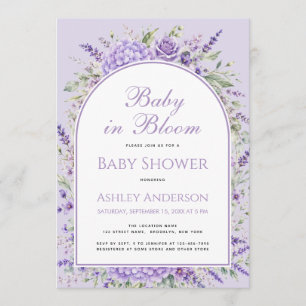 Baby in Bloom Lila Lavendel Florales Babyshower Einladung