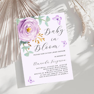 Baby in Bloom lila Rose Schmetterling Kinderdusche Einladung
