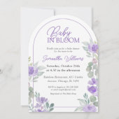 Baby in Bloom Lila Watercolor Kinderdusche Einladung (Vorderseite)
