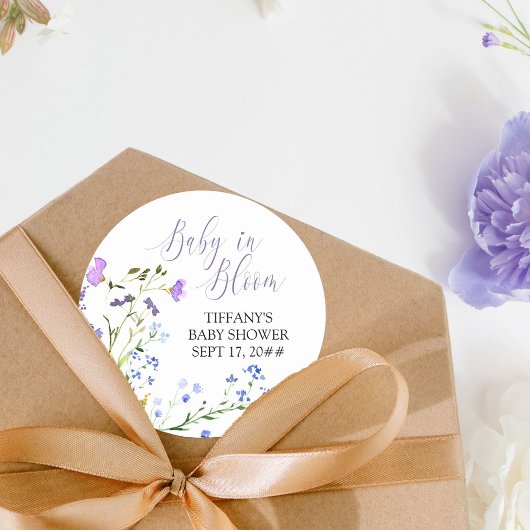 Baby in Bloom Lila Wildblume Kinderdusche Runder Aufkleber