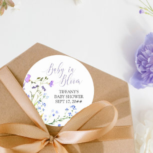 Baby in Bloom Lila Wildblumen-Baby-Party Runder Aufkleber