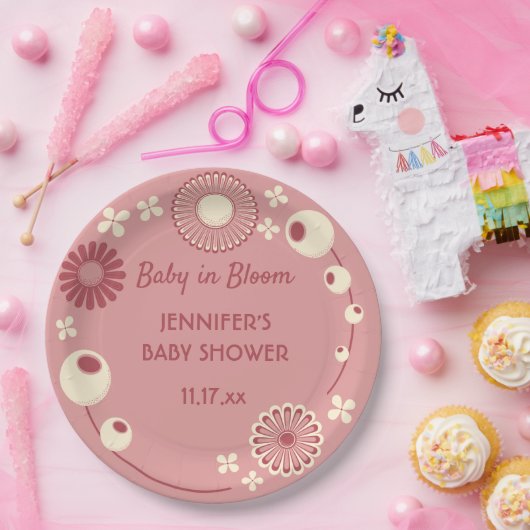 Baby in Bloom Mauve Pink Blumendusche Pappteller (Party)