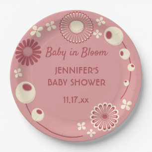 Baby in Bloom Mauve Pink Blumendusche Pappteller