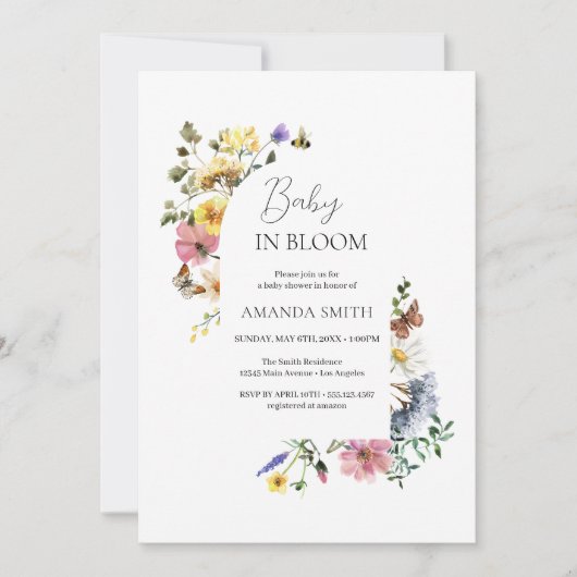 Baby in Bloom Meadow Wildblumen Dusche Einladung (Vorderseite)