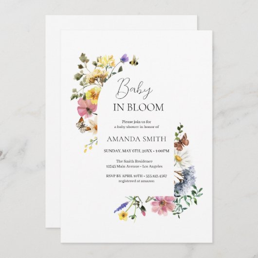 Baby in Bloom Meadow Wildblumen Dusche Einladung (Vorne/Hinten)