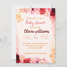 Baby in Bloom mit Burgundy Dusty Pink Wasserfarbe Einladung