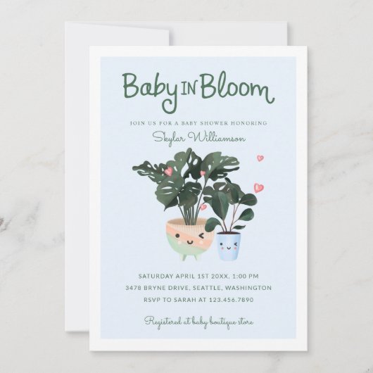 Baby in Bloom Mutter & Baby Boy Potted Pflanze Einladung (Vorderseite)