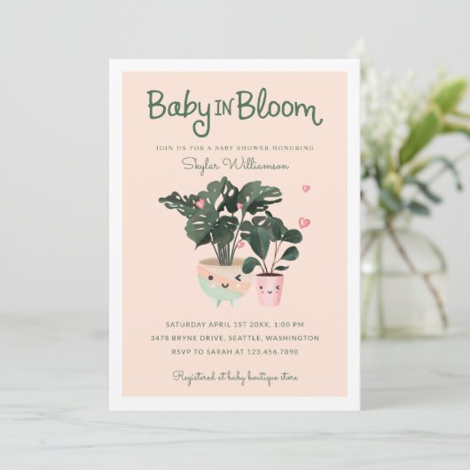 Baby in Bloom Mutter & Baby Girl Potted Pflanze Einladung (Stehend Vorderseite)