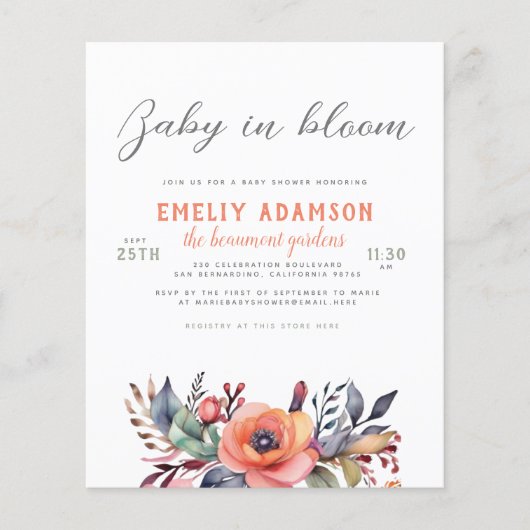 Baby in Bloom Niedlich Peach Garden Rustikal (Vorderseite)