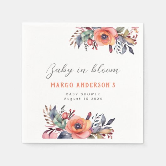 Baby in Bloom Niedlich Peach Garden Rustikal Serviette (Vorderseite)