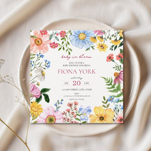 Baby in Bloom | Niedliche Wildblume Kinderdusche Einladung