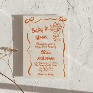 Baby in Bloom Orange Gezeichnet Blume Bouquet Dusc Einladung