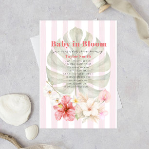 Baby in Bloom Palmen-Hibiskus-Streifen-Baby-Party Einladung