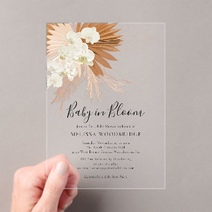 Baby in Bloom Pampas Grass Boho Blumendusche Acryleinladungen
