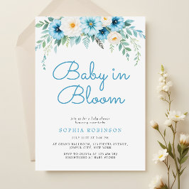 Baby in Bloom Pastel Blue Floral Baby Dusche Einladung