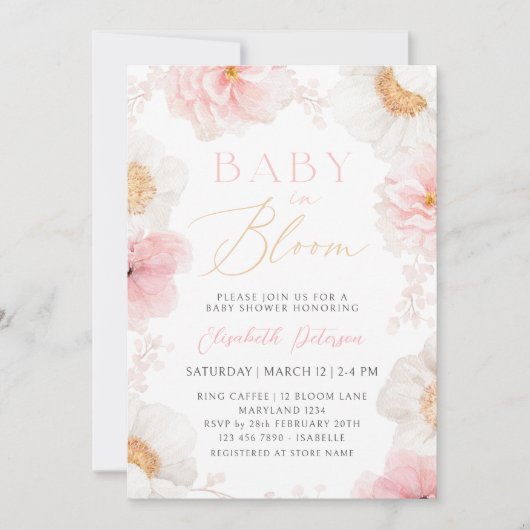 Baby in Bloom Pastel Blumendusche Einladung (Vorderseite)