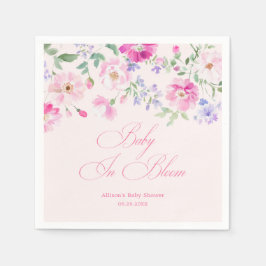 Baby In Bloom Pastel Pink Floral Baby Shower Serviette