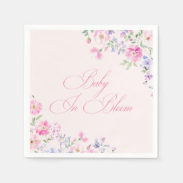 Baby In Bloom Pastel Pink Floral Baby Shower Serviette