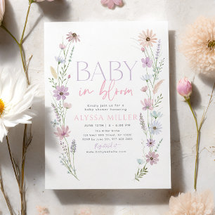 Baby in Bloom Pastell-Wildblumen-Baby-Party Einladung