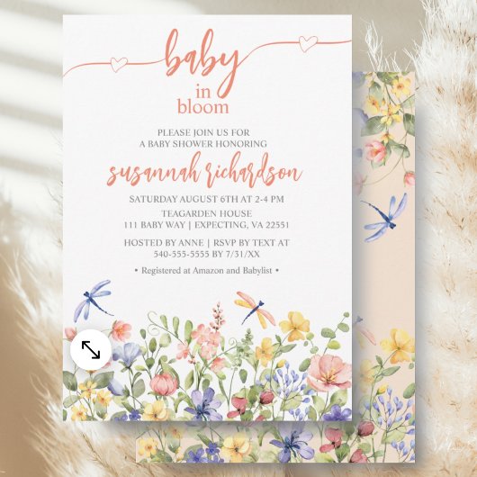 Baby in Bloom Peach Wildblume Kinderdusche Einladung