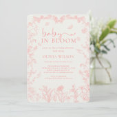 Baby in Bloom Pfirsichpink Chinoiserie Babydusche Einladung (Stehend Vorderseite)