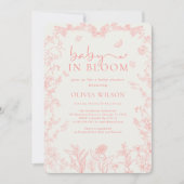 Baby in Bloom Pfirsichpink Chinoiserie Babydusche Einladung (Vorderseite)