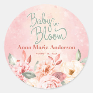 Baby in Bloom Pink Aquarell Blütendusche Runder Aufkleber