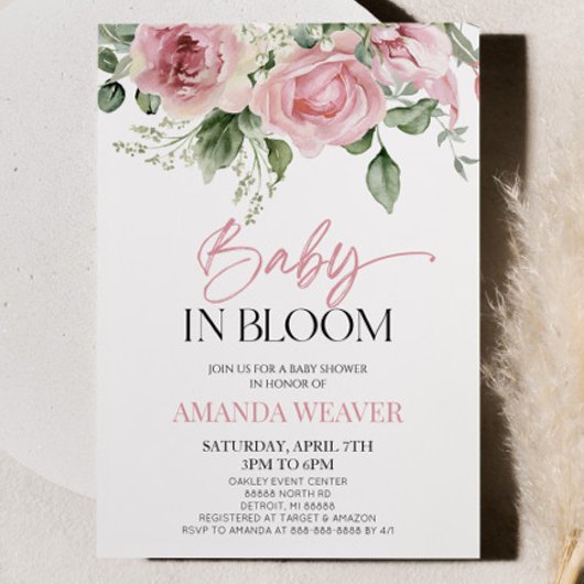 Baby in Bloom Pink Blume Baby Dusche Einladung