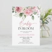 Baby in Bloom Pink Blume Baby Dusche Einladung (Stehend Vorderseite)