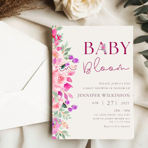 Baby in Bloom Pink Blumenblütendusche Einladung