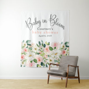 Baby in Bloom Pink Blumenblütendusche Wandteppich