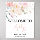 Baby in Bloom Pink Blumendusche Begrüßung Poster (Vorne)