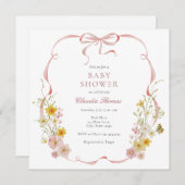 Baby in Bloom Pink Blumendusche Einladung (Vorne/Hinten)