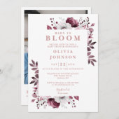 Baby in Bloom Pink Blumendusche Foto QR Kinderdusc Einladung (Vorne/Hinten)