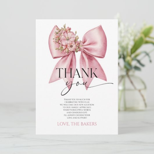Baby in Bloom Pink Blumenknecht Baby Dusche Dankeskarte (Stehend Vorderseite)