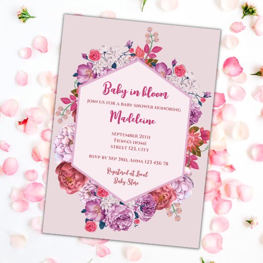Baby in Bloom Pink Blumenkreide Kinderdusche Einladung