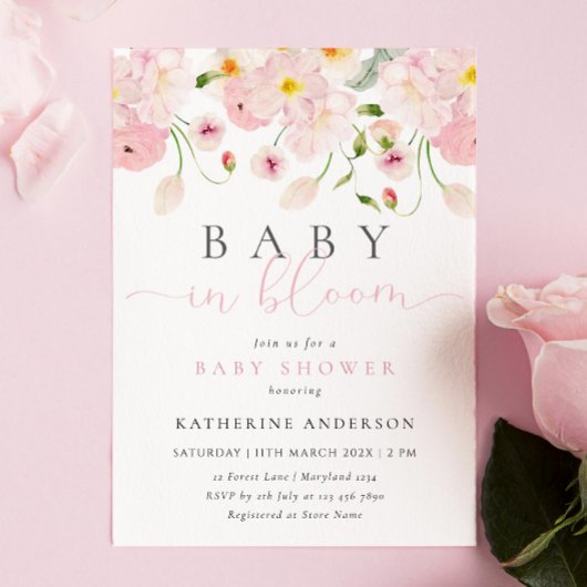Baby in Bloom Pink Blütendusche Einladung