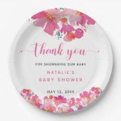 Baby in Bloom Pink Blütendusche Wasserfarbe N Pappteller (Vorderseite)