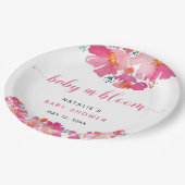Baby in Bloom Pink Blütendusche Wasserfarbe Pappteller (Schrägansicht)