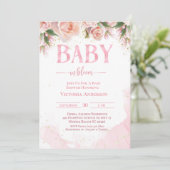 Baby in Bloom Pink Blütenmädchen Kinderdusche Einladung (Stehend Vorderseite)