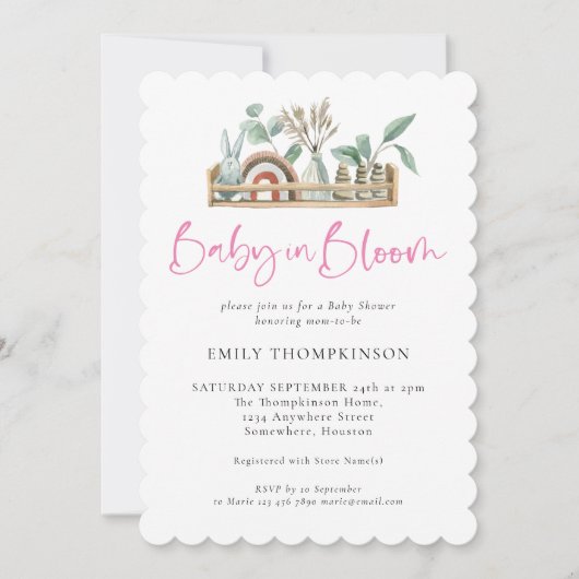Baby in Bloom Pink Boho Girl Dusche Einladung (Vorderseite)